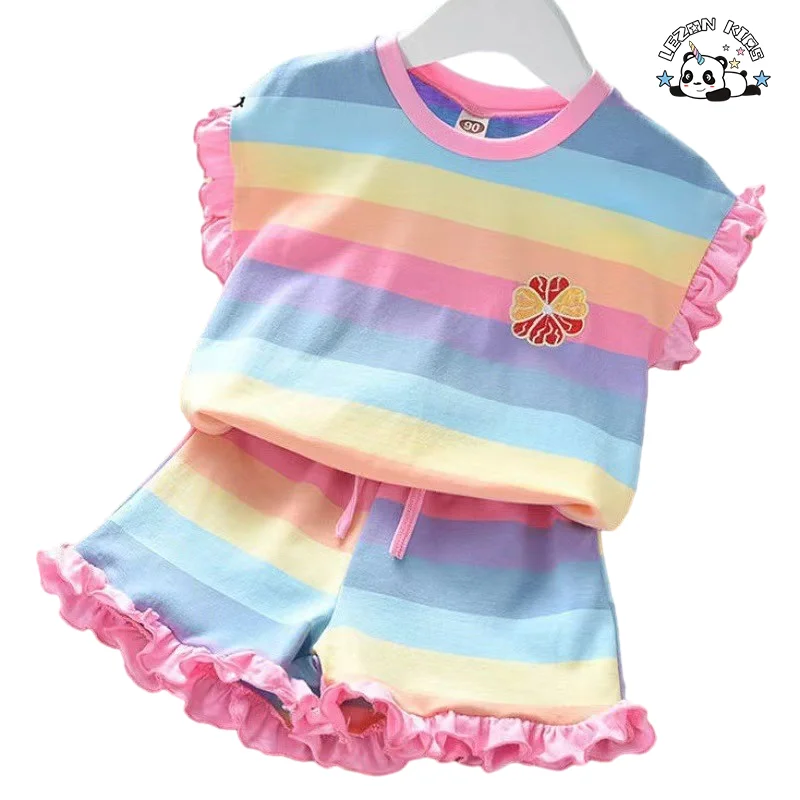 LEZONKIDS - Conjuntos de Roupas Femininas de Alta Qualidade com Impressão de Flores Coloridas Personalizadas para o Verão
